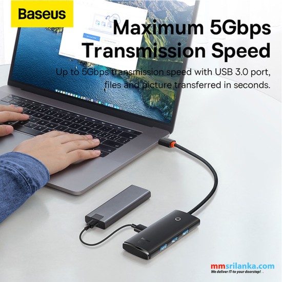 Baseus Lite Series 4-Port Type-C HUB Adapter (Type-C to USB 3.0*4) 25cm Black